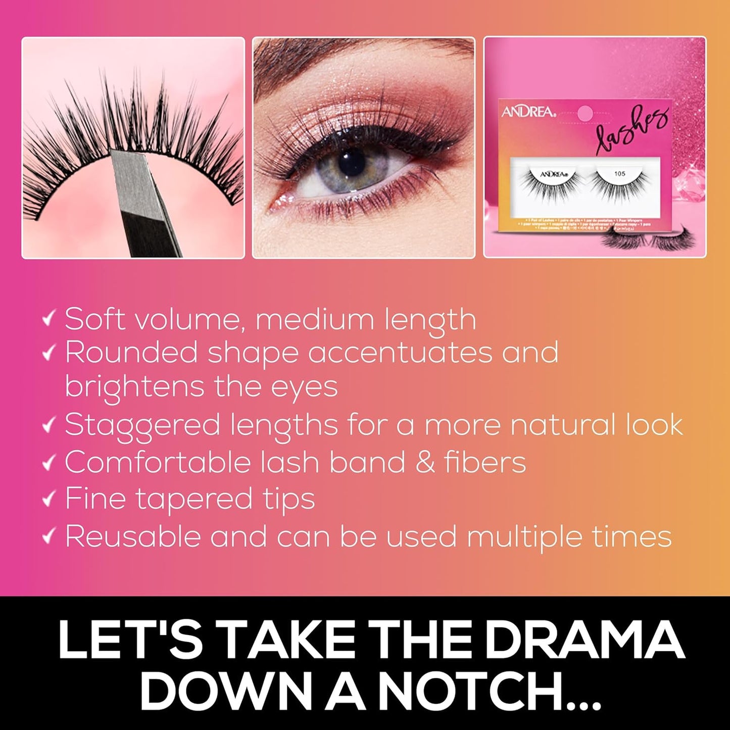 Andrea Strip Lash False Eyelashes 105 - Black #85126