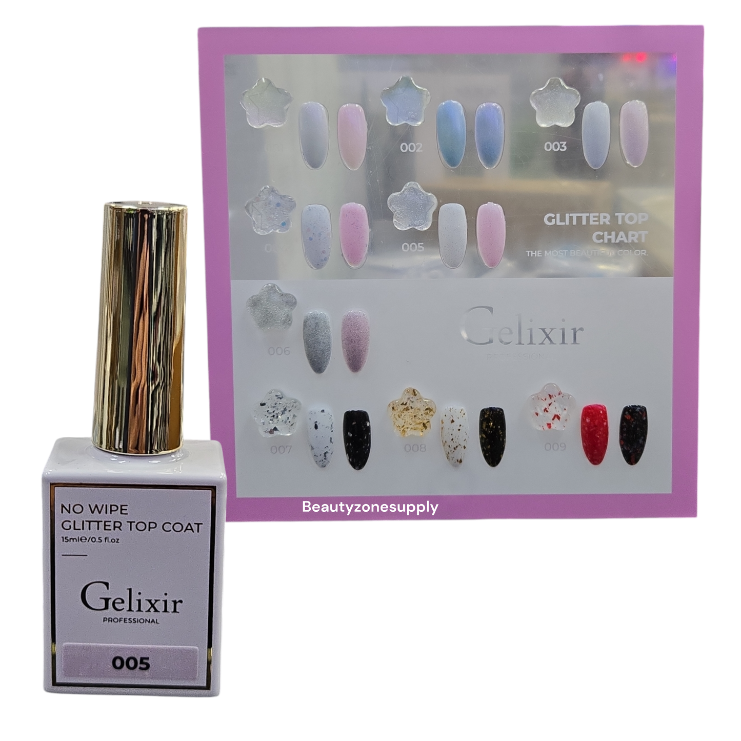 Gelixir Glitter Top Coat No-wipe 15 mL 0.5 oz #005