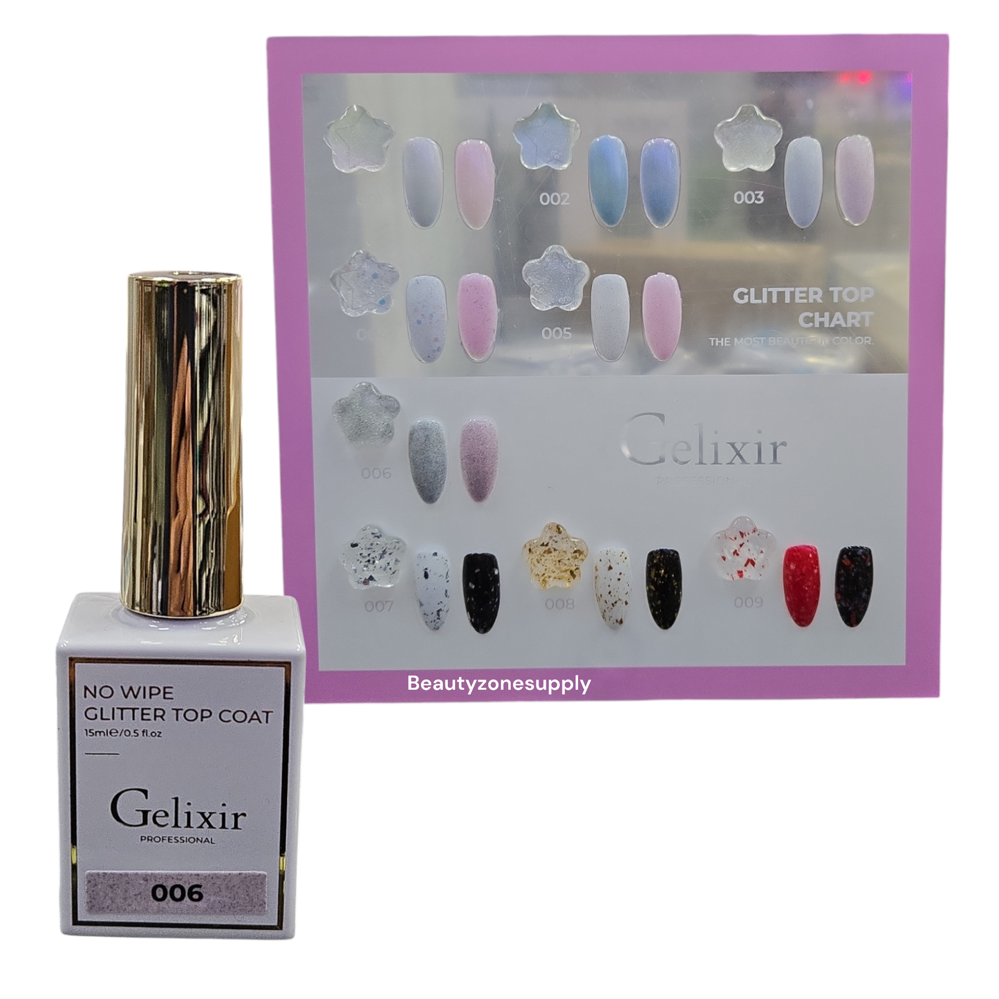 Gelixir Glitter Top Coat No-wipe 15 mL 0.5 oz #006