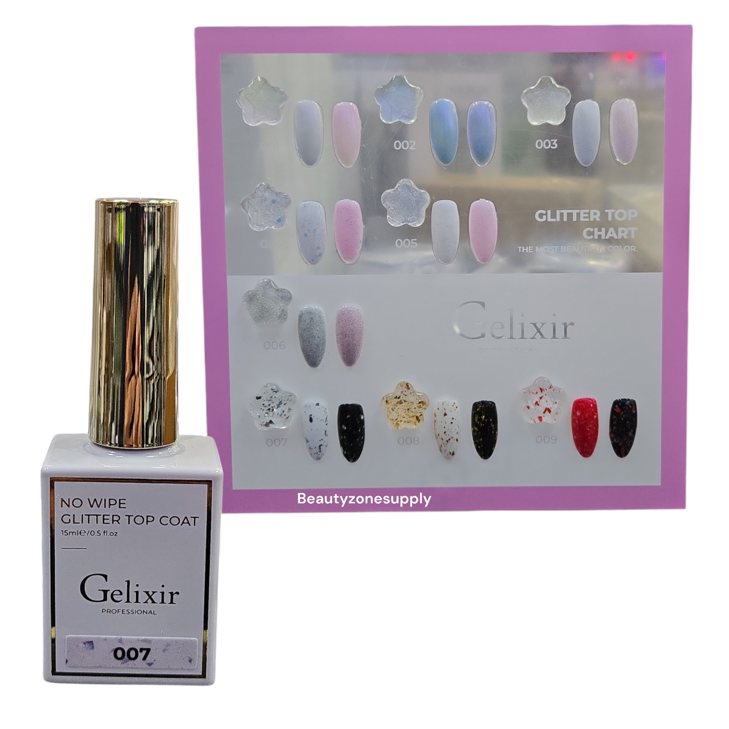 Gelixir Glitter Top Coat No-wipe 15 mL 0.5 oz #007