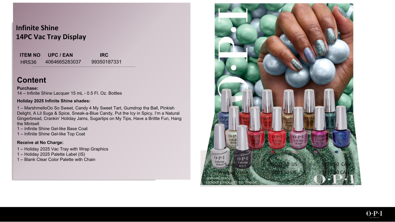 OPI Infinite Shine Holiday 2025 Inifinite Shine 14pc vac tray display #HRS36