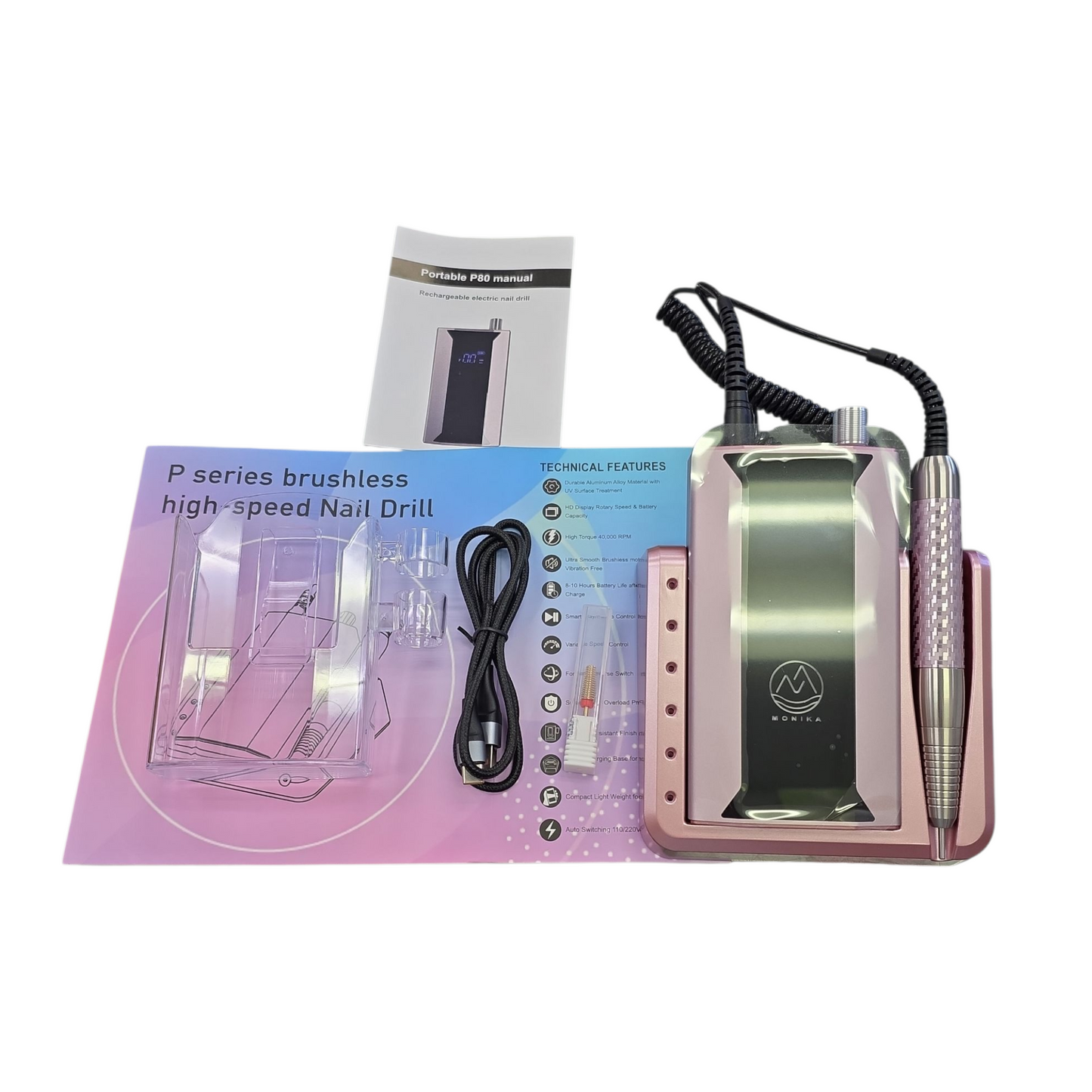 Monika Cordless Nail Drill File Brushless High Speed 40k RPM