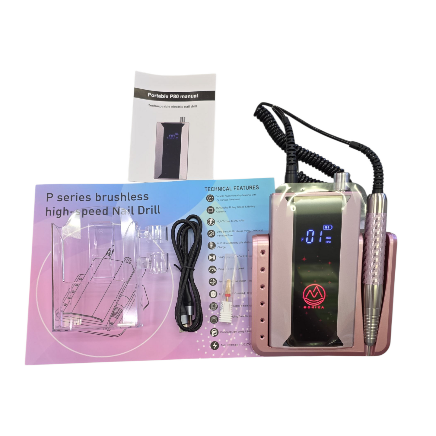 Monika Cordless Nail Drill File Brushless High Speed 40k RPM