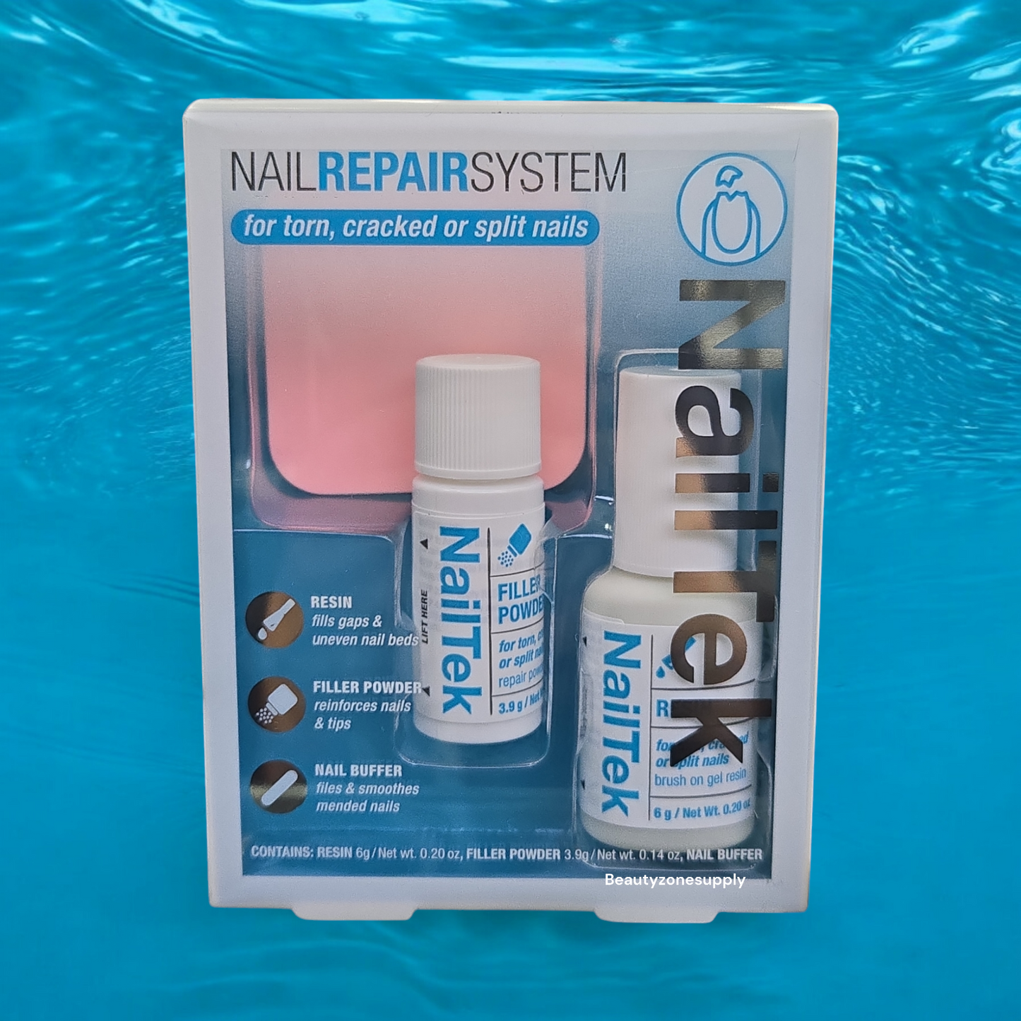 Nail Tek Nail Repair Kit- For Broken Nails- Resin, Filler Power, Mini Buffing File #37810