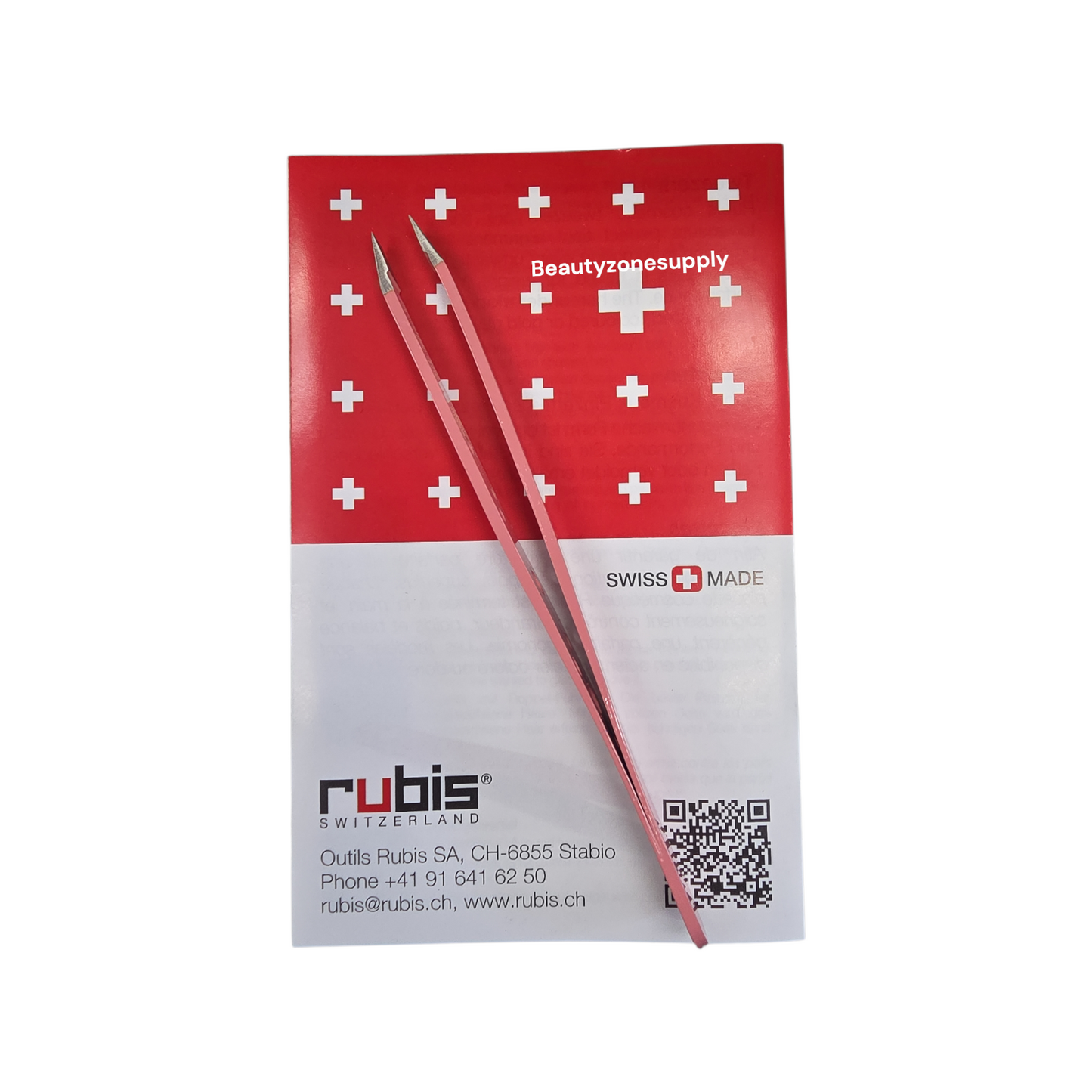 Rubis Switzerland Swiss Elegance Tweezers Pink Swiss Slanted Tip 3-3/4" #18608