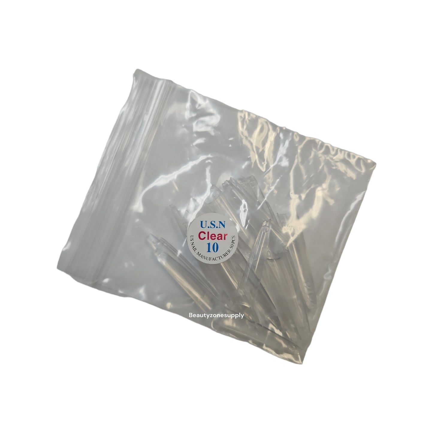 USN Straight Coffin Clear Nail Tips Refill – 50 Piece Bag