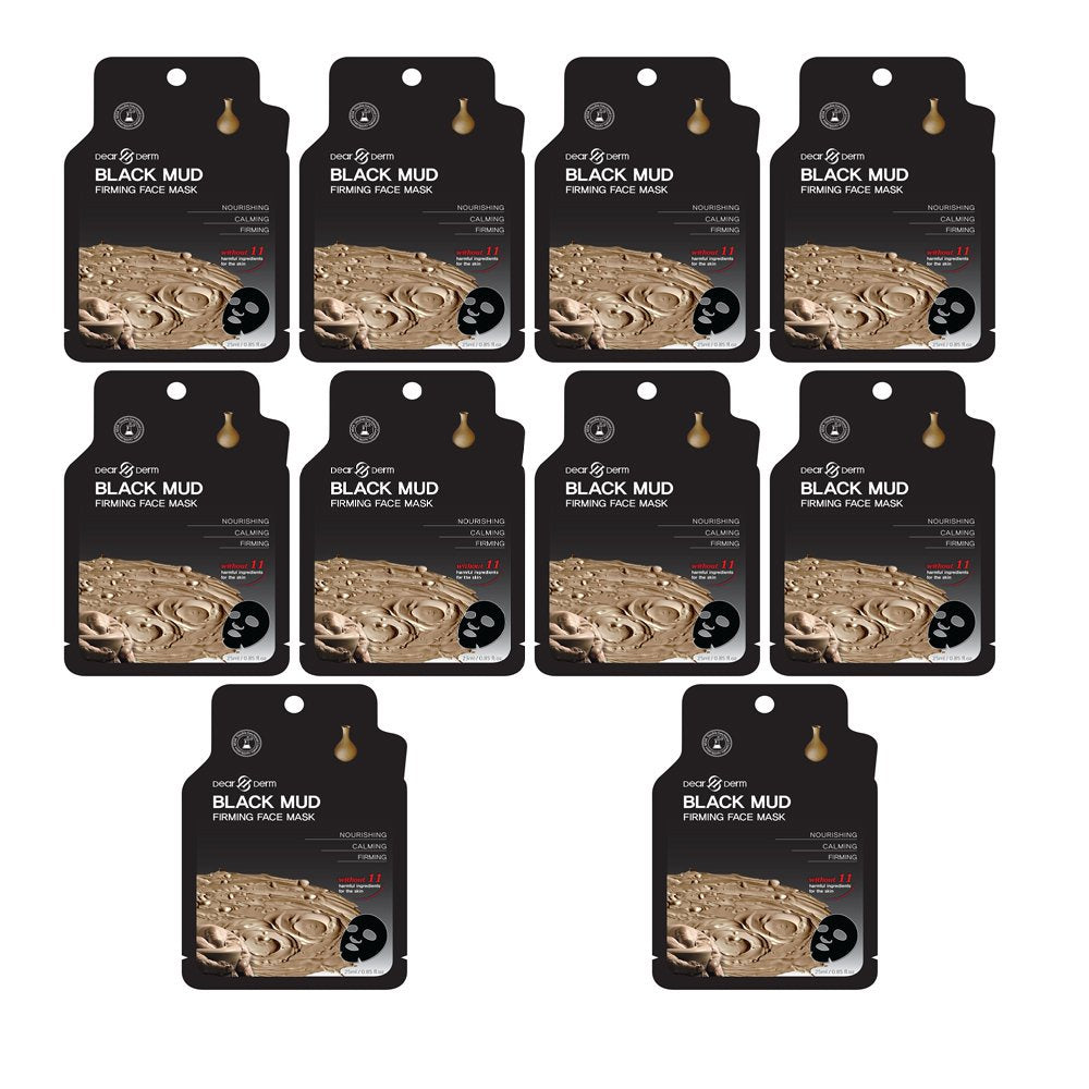 Dearderm Black Mud Firming Full Facial Mask (10pcs)-Beauty Zone Nail Supply