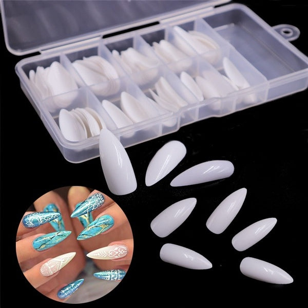 100pcs/box Natural/Clear Nail Tips Long Stiletto Nails fake Full Cover Flase Nails Artificial w/ Box