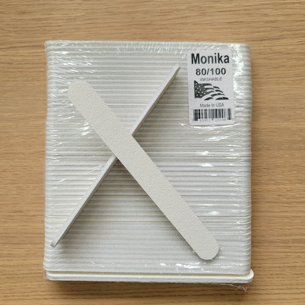 Monika Nail File Regular White Grit 80/100 Pack 50 pcs USA F026-Beauty Zone Nail Supply