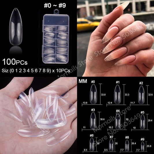 100pcs/box Almond Fake Nails Clear/Natural Full Cover With Box-Beauty Zone Nail Supply