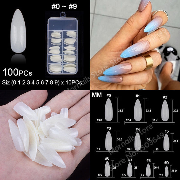 100pcs/box Almond Fake Nails Clear/Natural Full Cover With Box-Beauty Zone Nail Supply