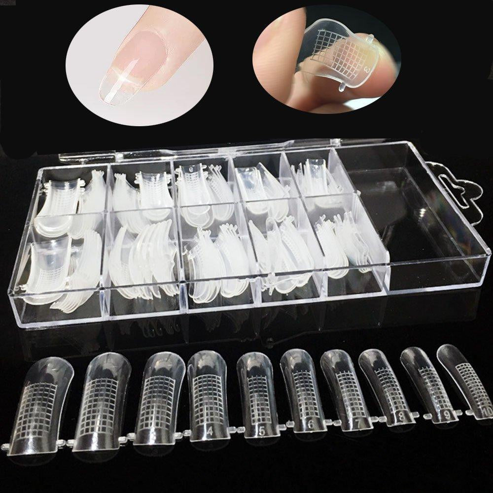 100pcs False Nail Mold Clear Full Cover Polygel Nail Tips UV Gel Tool Dual Acrylic Nail Extension Forms 10 Size-Beauty Zone Nail Supply