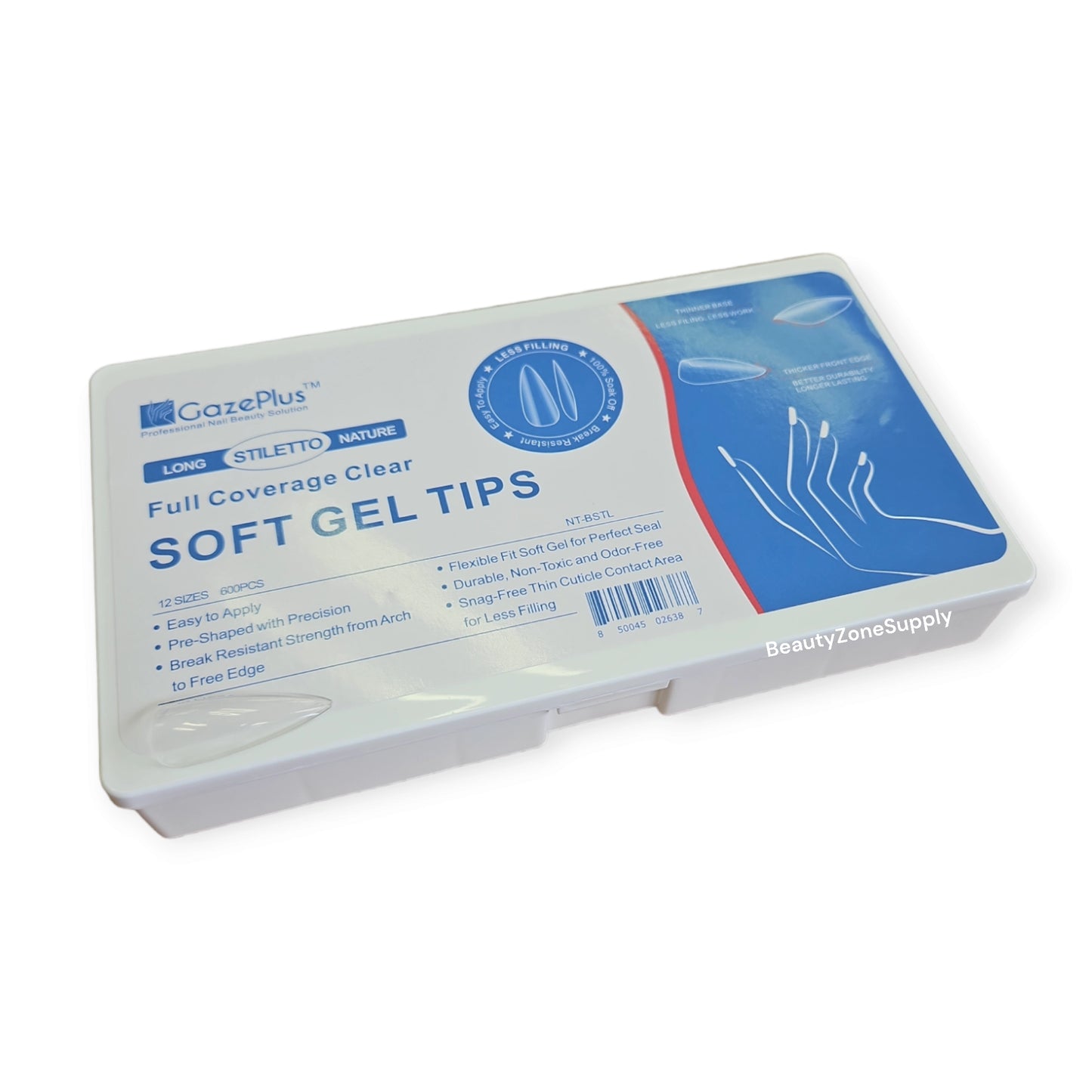 GazePlus Gel x Tips Clear Stiletto Nature 12 size 600 pcs