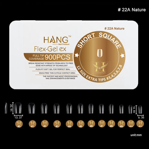 Hang Gel x Tips Square Short 900 ct / 12 Size