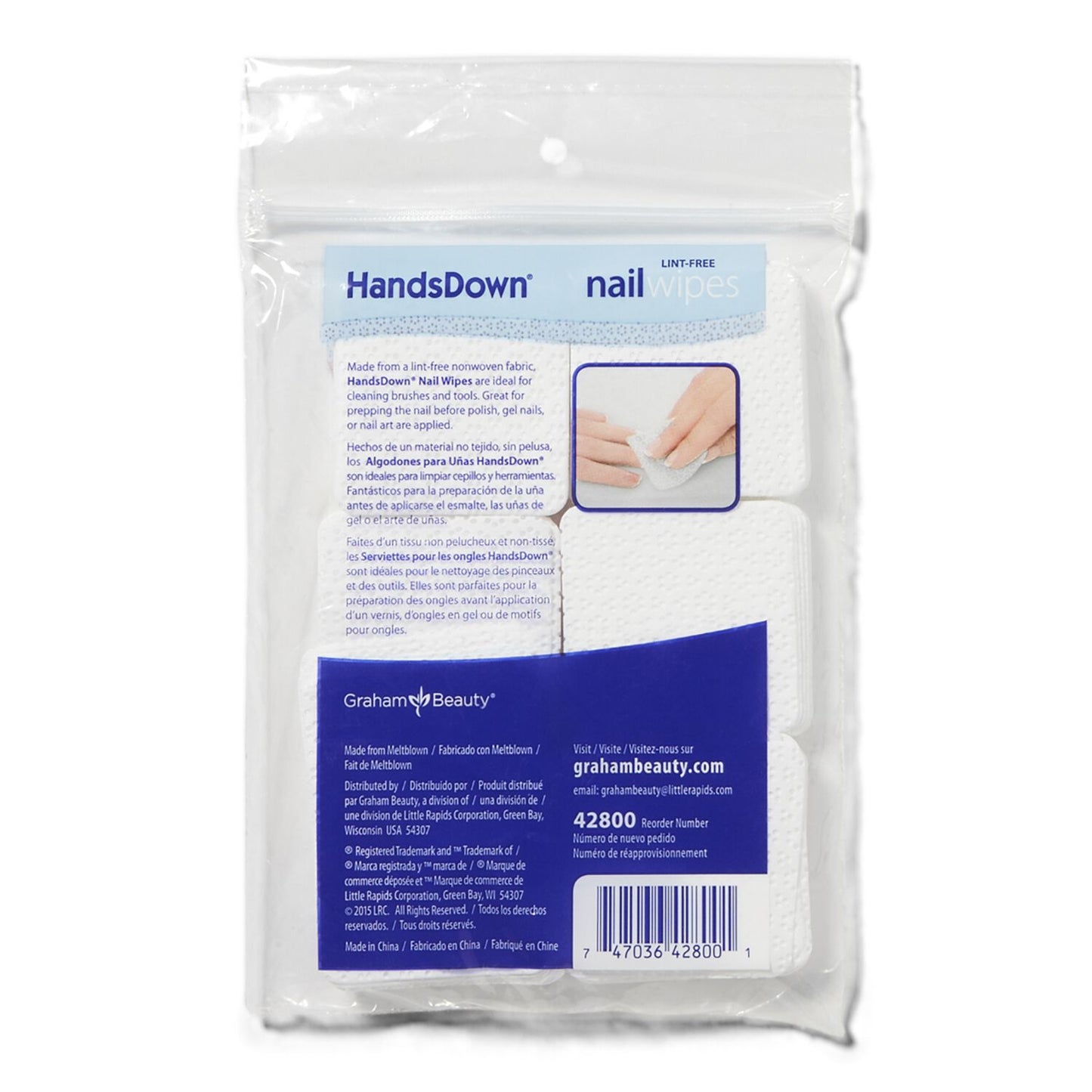 HandsDown Nail Wipes Lint-free non-woven fabric 2"x2" 200/BG #42800