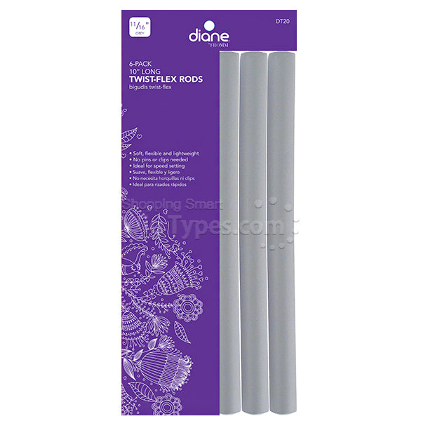 Diane 1 1/16 Grey 6-Pack 10" Twist-Flex Rods