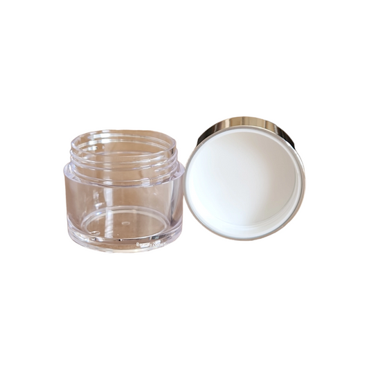 Double Wall Plastic Jars 2 oz High Cap Chromed Silver PB02S