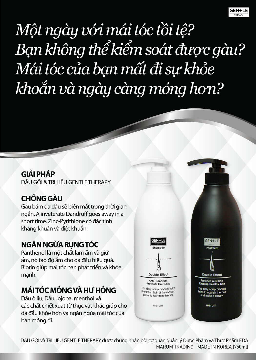 Marum Gentle Therapy Shampoo Treatment (750ml) for Hair losing