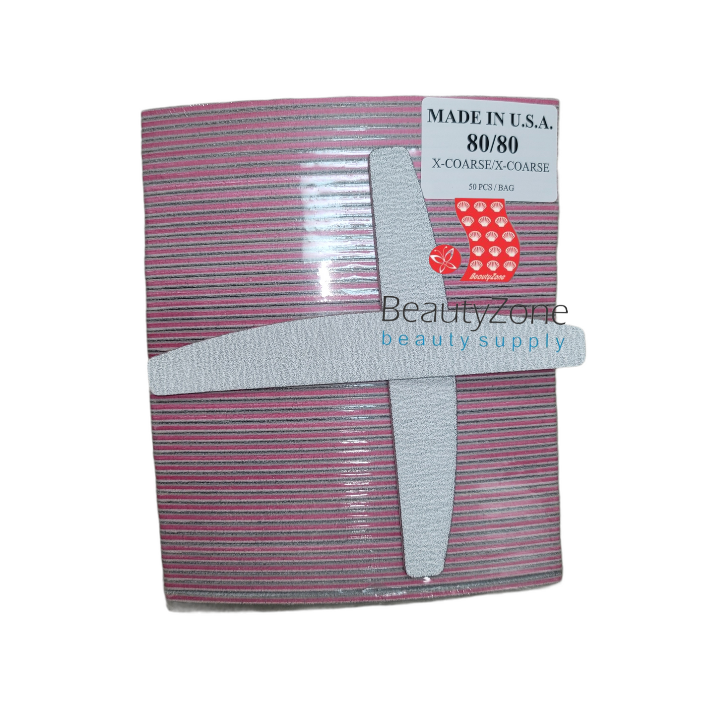 Monika Nail File Zebra Grit 80/80 Half Moon USA 50 pcs #F008