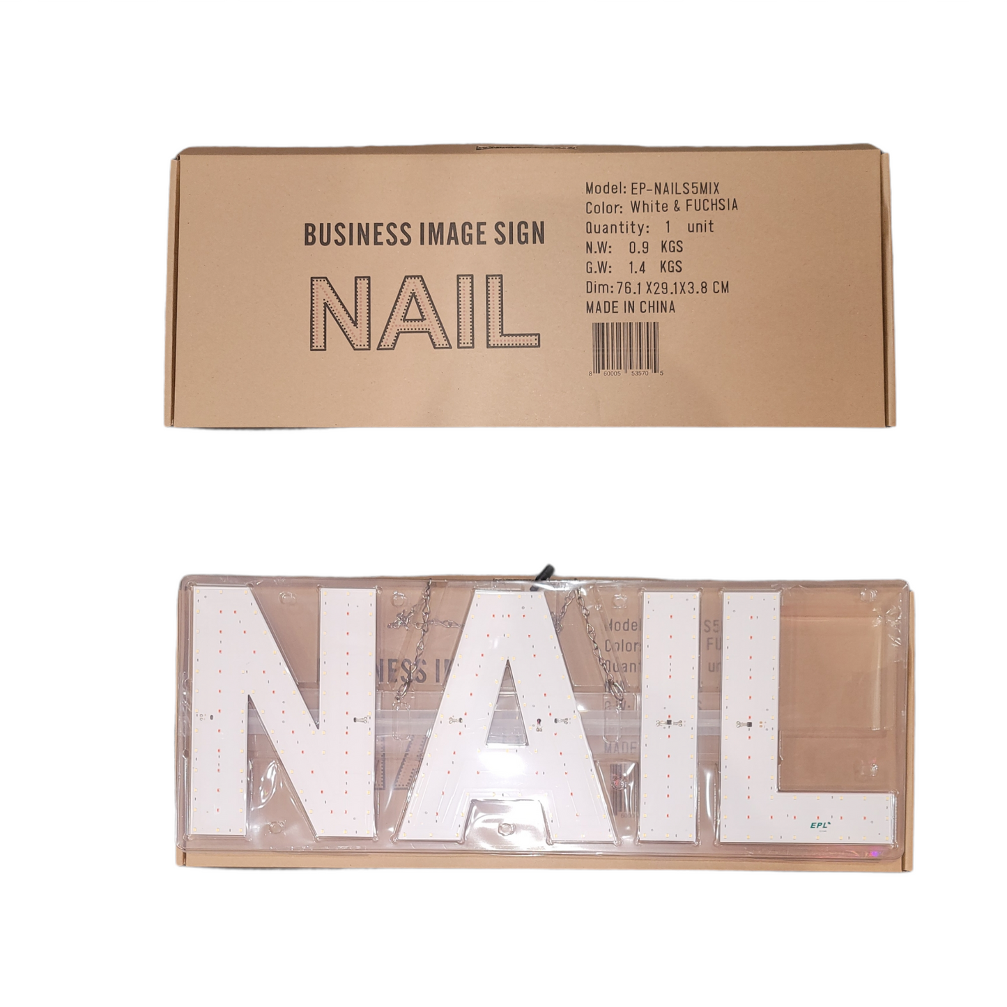 NAIL Sign LED Super Bright White 5000K Fuchsia 10x28