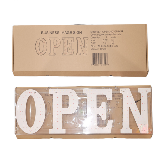OPEN Sign LED Super Bright White 5000K Red 10x30