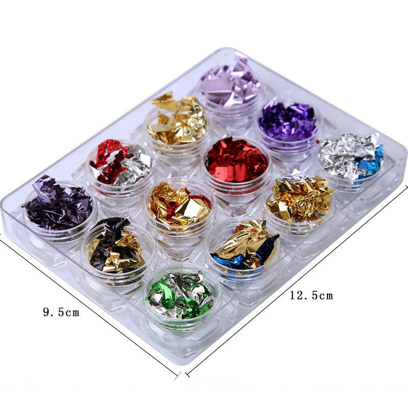 12 Color Foil Paillette Chip Nail Art Flakes Design Decoration Decals Set-Beauty Zone Nail Supply