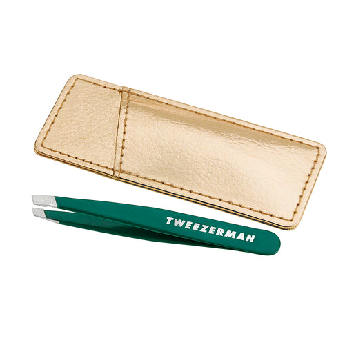 Tweezerman Professional Emerald Shimmer Mini Slant Tweezer with Case #4297-R