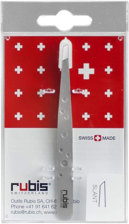 Rubis Switzerland Swiss Tweezers Stainless Steel ProGrip Slanted Tip 3-3/4" #18820