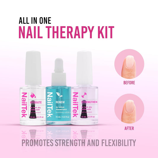 Nail Tek Nail Therapy Kit- For Hard, Brittle Nails- Formula 3 Hydrate, Strengthen, Renew-Cuticle Oil #37808