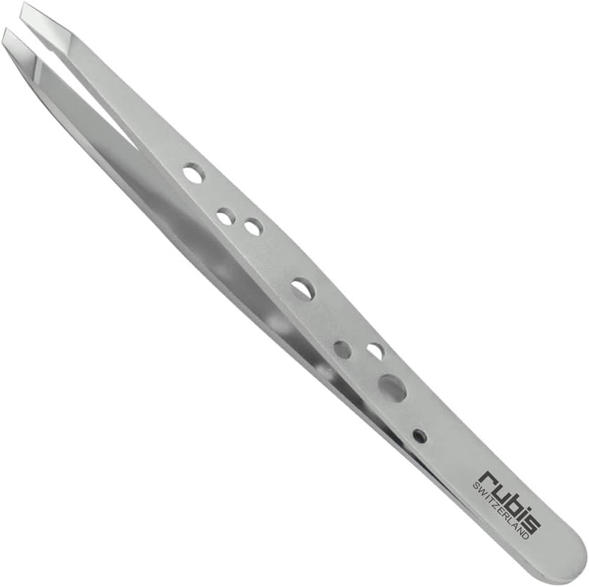 Rubis Switzerland Swiss Tweezers Stainless Steel ProGrip Slanted Tip 3-3/4" #18820