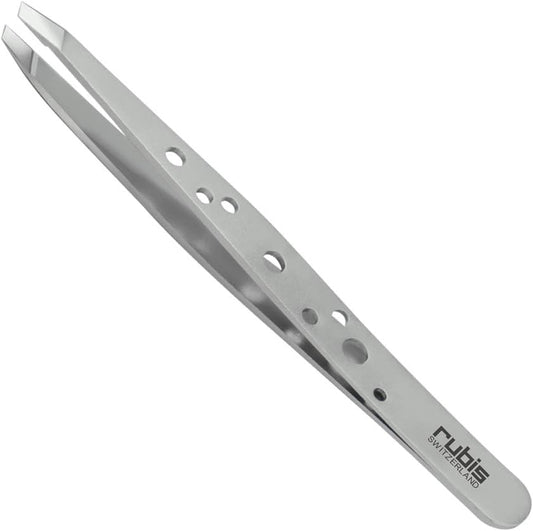 Rubis Switzerland Swiss Tweezers Stainless Steel ProGrip Slanted Tip 3-3/4" #18820