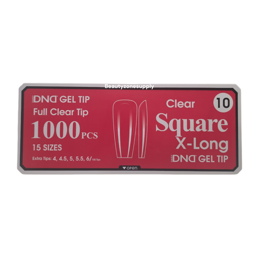 DND Soft Gel Tips Full Clear Tip Square X-Long 1000 tips #10