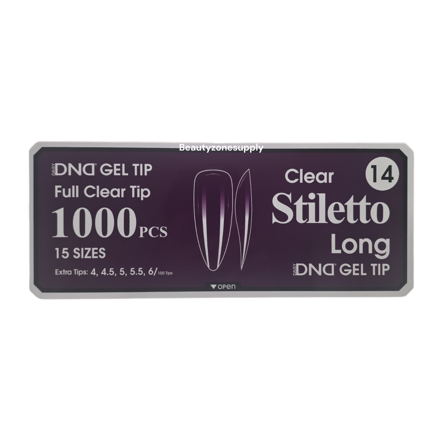 DND Soft Gel Tips Full Clear Tip Stiletto Long 1000 Tips #14