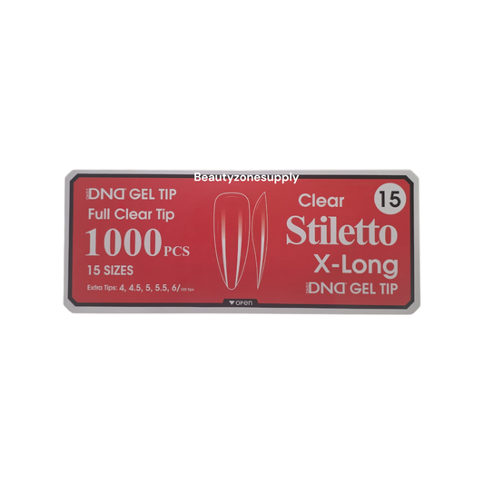 DND Soft Gel Tips Full Clear Tip Stiletto X-Long 1000 Tips #15