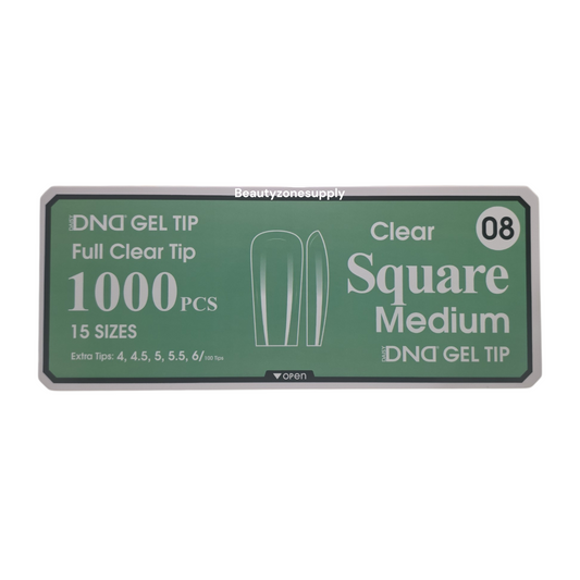 DND Soft Gel Tips Full Clear Tip Square Medium 1000 tips #08