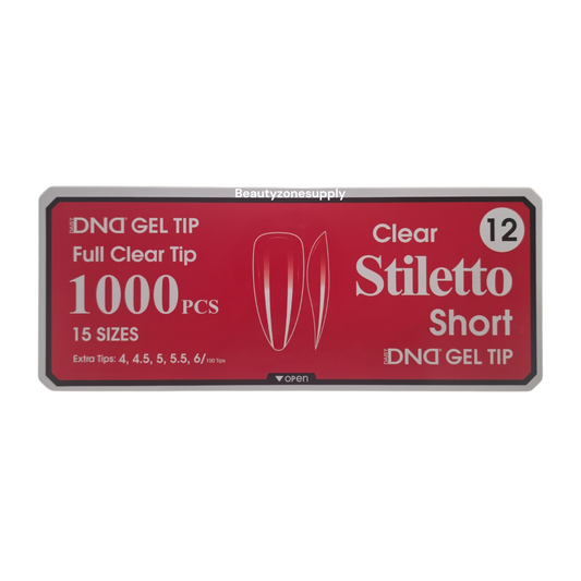 DND Soft Gel Tips Full Clear Tip Stiletto Short 1000 Tips #12