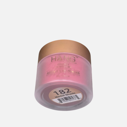 Beauty Zone Nail Supply Hang 182 Merlot Shade acrylic and dip powder in a frosted jar with a gold lid.
