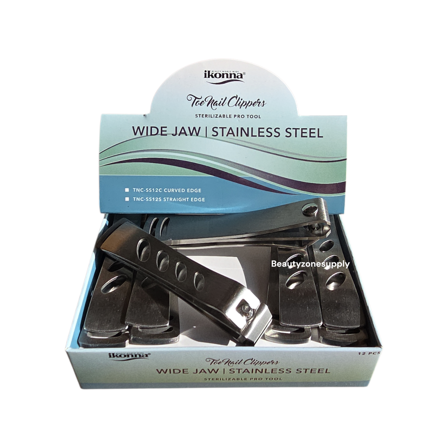 Ikonna Stainless Steel Wide Jaw Nail Clipper Straight Edge Pack 12 pc - BeautyzoneNailSupply