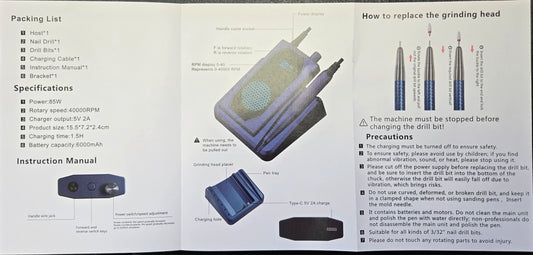 Monika Cordless Nail Drill File Brushless High Speed 40k RPM