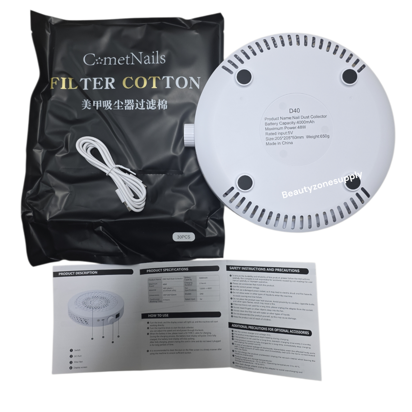 Monika D40 Pro Dust Collector For Nail Salon White