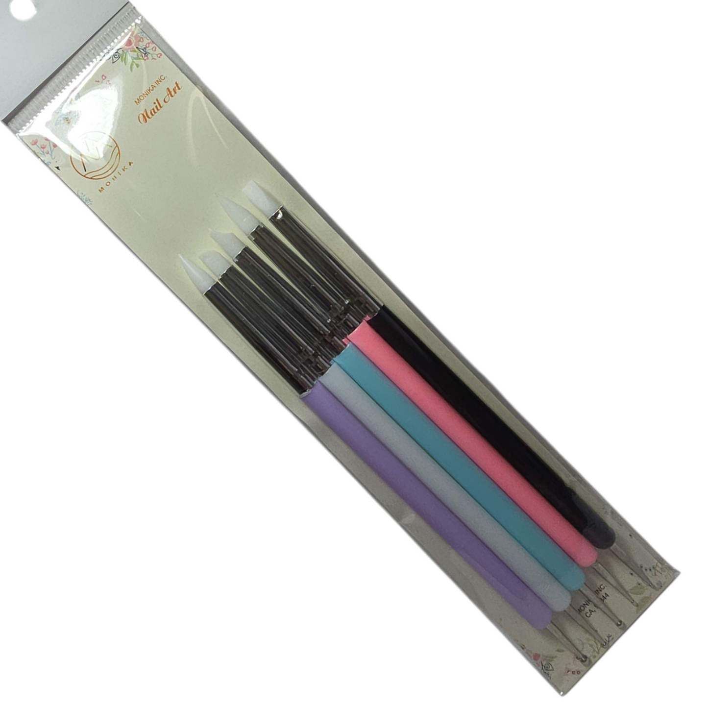 Monika Nail Art Brush & Silicone Shaping Dotting Tool Set 5 pcs, Plastic Handle