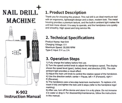 Monika Rechargeable Electric Nail Drill Machine up 35K #K902