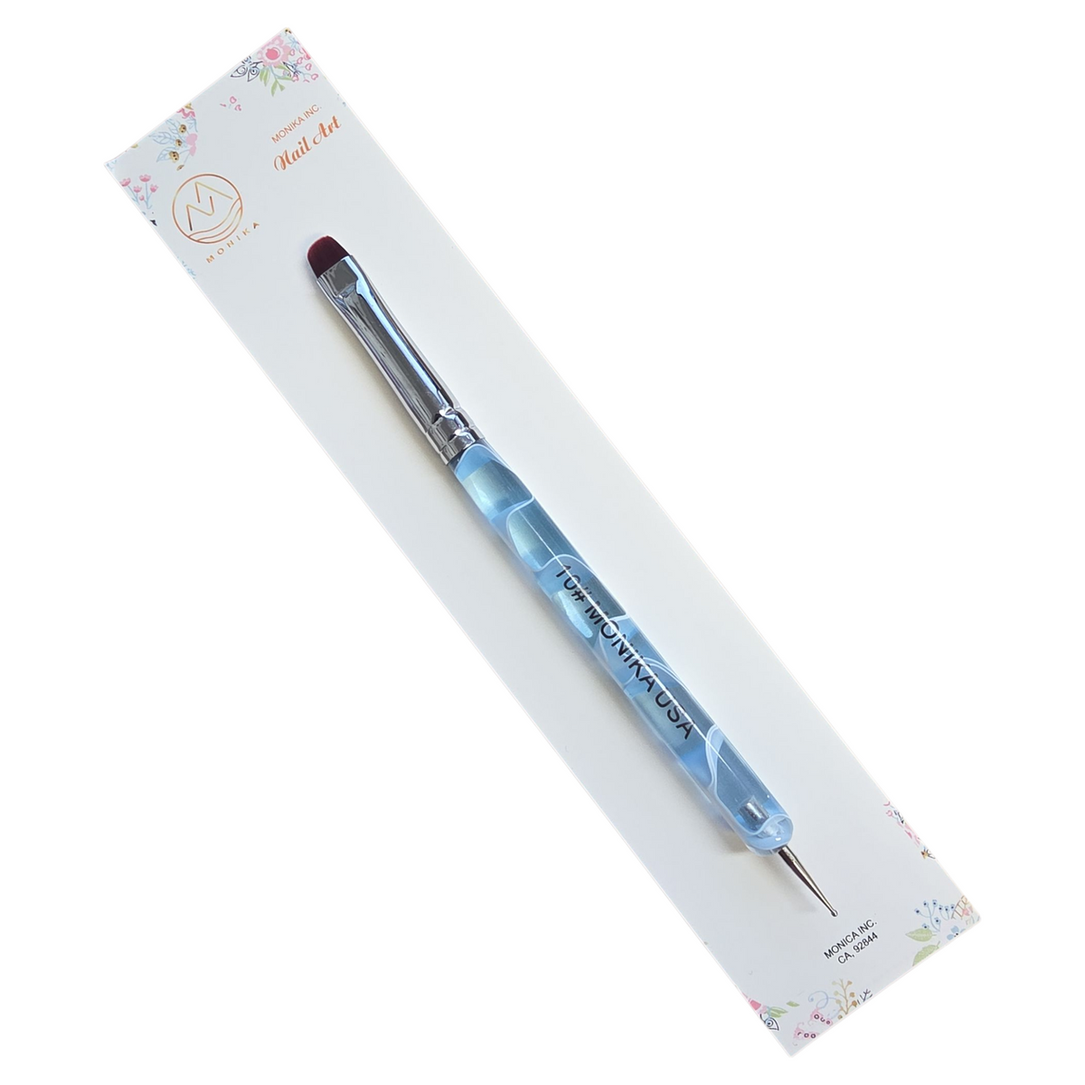 Monika French Nail Brush – Blue Handle with Dotting Tool - BeautyzoneNailSupply