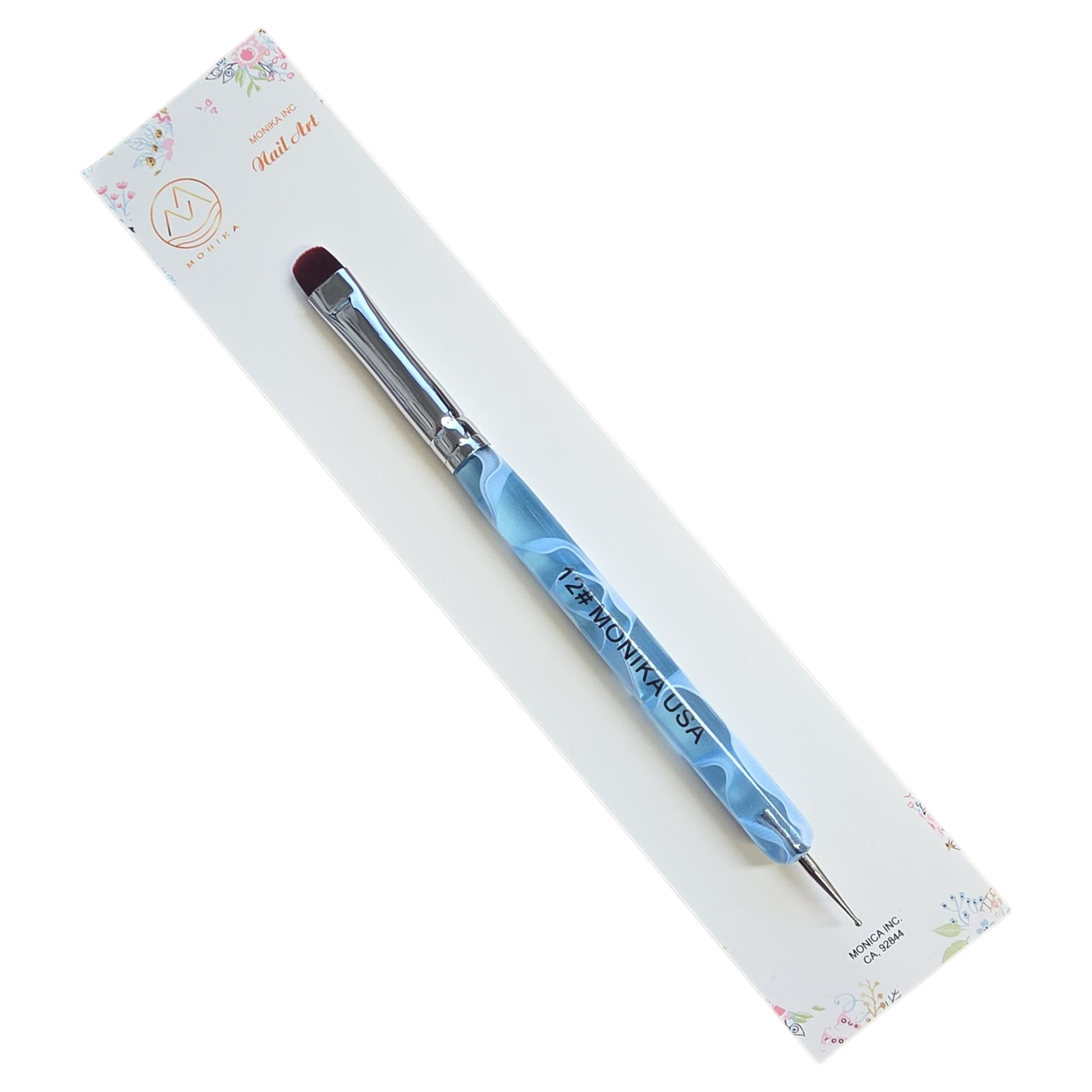 Monika French Nail Brush – Blue Handle with Dotting Tool - BeautyzoneNailSupply