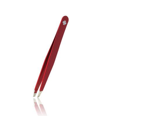 Rubis Switzerland Swiss Tweezers Red with White Swiss Cross Slanted Tip 3-3/4" #18819