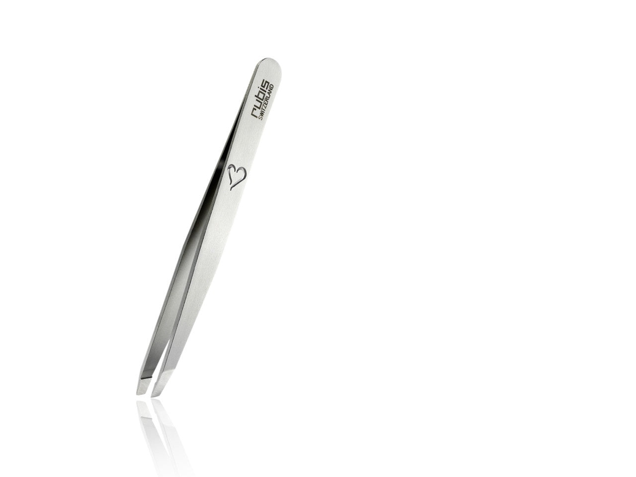 Rubis Switzerland Swiss Tweezers Stainless Steel with a Heart Slanted Tip 3-3/4" #18805