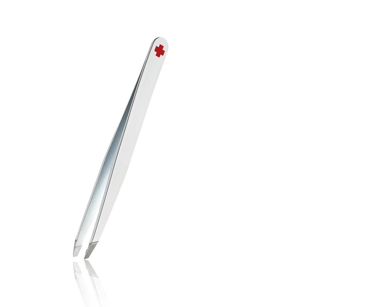 Rubis Switzerland Swiss Tweezers White with Red Swiss Cross Slanted Tip 3-3/4" #18803