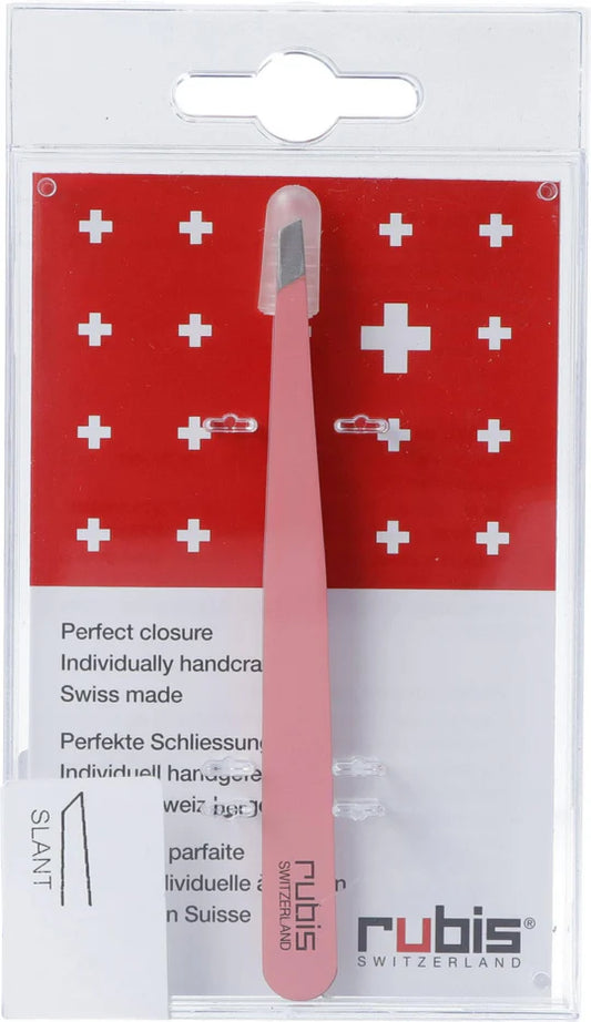 Rubis Switzerland Swiss Classic Tweezers Pink Slanted Tip 3-3/4" #18800