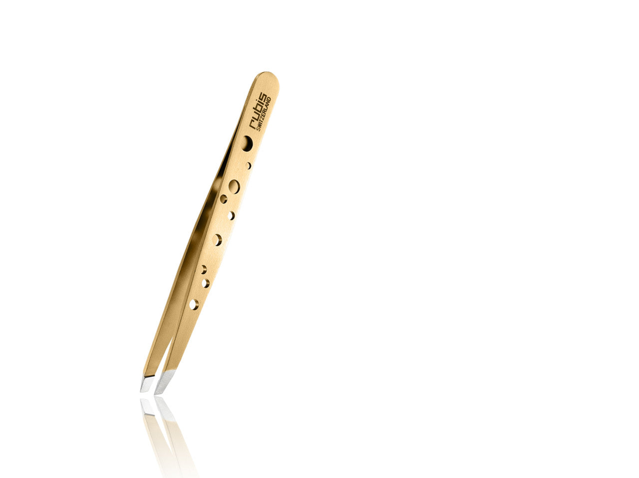 Rubis Switzerland Swiss Elegance Tweezers Gold Swiss Slanted Tip 3-3/4" #18824