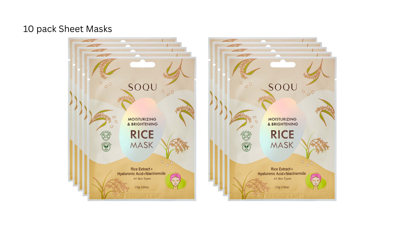 SOQU Sheet mask Moisturizing & Brightening Rice 10 pack Sheet masks ...